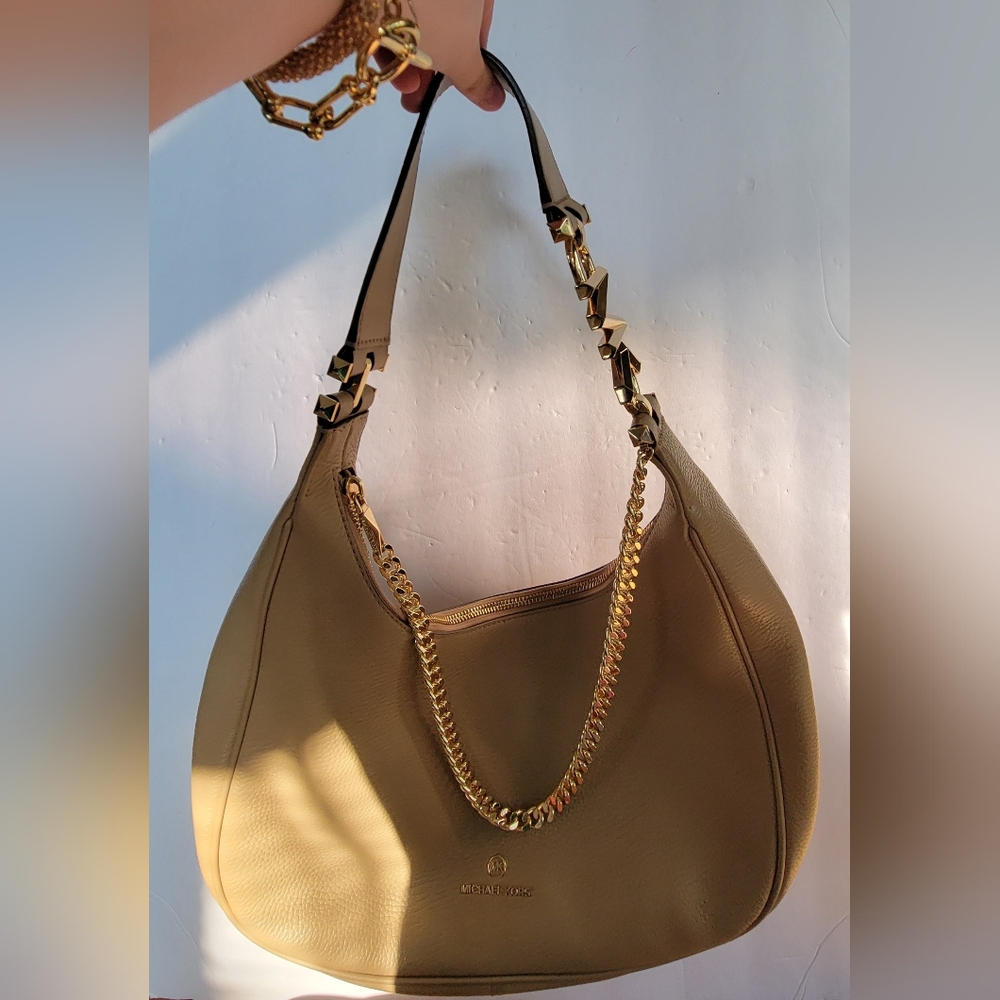 Michael Kors Piper Pebbled Leather Shoulder Bag With Gold Chain